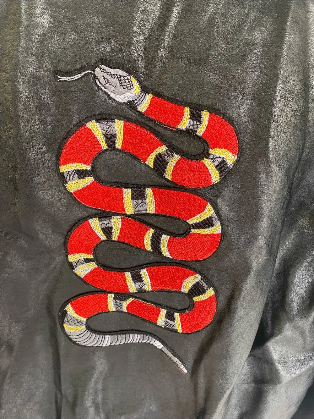 Lola and the Boys Faux Leather Bomber Jacket with Snake in Black Sz 14 BNWT